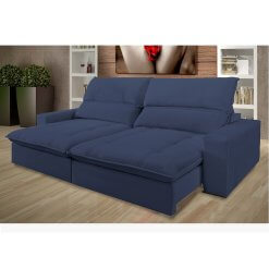 Sofa com Molas Ensacadas 4 Lugares Retratil e Reclinavel Arsenal Tecido Veludo 210cm Azul