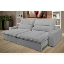 Sofa com Molas Ensacadas 4 Lugares Retratil e Reclinavel Arsenal Tecido Veludo 210cm Cinza