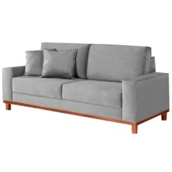 Sofa Grecia em Suede 4 Lugares Pe Madeira 212cm Aifos Cinza
