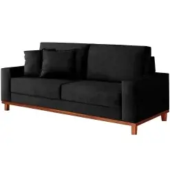 Sofa Grecia Em Suede 4 Lugares Pe Madeira 212cm Aifos Preto