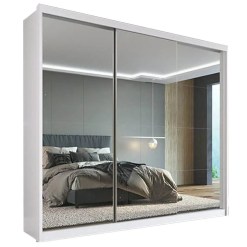 Guarda Roupa Panama Todo Espelhado Casal 3 Portas 4 Gavetas Salleto Branco