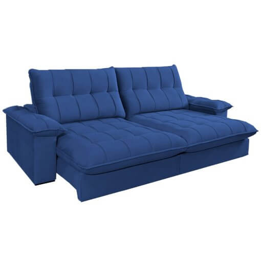 Sofa Liverpool com Molas Ensacadas 4 Lugares Retratil e Reclinavel Tecido Veludo 250cm Zenett Azul
