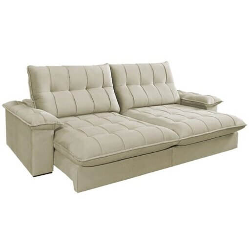 Sofa Liverpool com Molas Ensacadas 4 Lugares Retratil e Reclinavel Tecido Veludo 250cm Zenett Bege