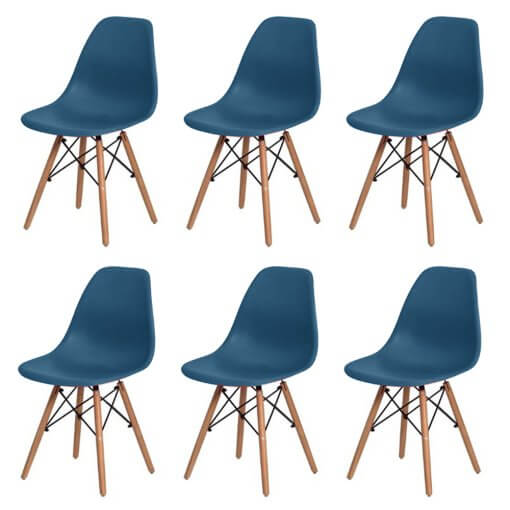 Conjunto com 6 Cadeiras Charles Eames 1102 Azul