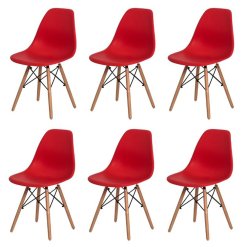 Conjunto com 6 Cadeiras Charles Eames 1102 Vermelha