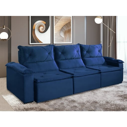 Sofa 5 Lugares Retratil e Reclinavel 2025 3 Modulos Tecido Suede 280cm Boareto Azul