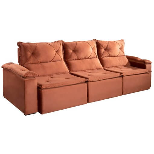 Sofa 2025 5 Lugares Retratil e Reclinavel 280cm 3 Modulos Tecido Veludo Terracota