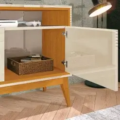 Rack Merlot Para TV Ate 65 Polegadas 3 Portas EDN Off White Cedro Detalhe Porta