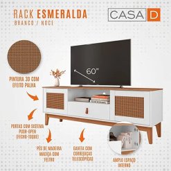 Rack para TV Ate 60 Polegadas 2 Portas 1 Gaveta Esmeralda Casa D Detalhes