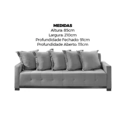 Sofa Cama Feeling Casal 4 Lugares E 5 Almofadas 210cm Innove Medidas