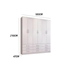 Guarda Roupa 20266 Casal 6 Portas 9 Gavetas Doripel Branco Medidas