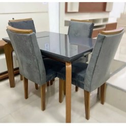 Mesa de Jantar Londrina com 4 Cadeiras Imbuia Cinza Rufato