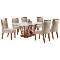 Conjunto Mesa de Jantar Harpa com 6 Cadeiras Eudora Castanho Premium