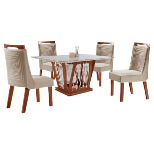 Conjunto Mesa de Jantar com 4 Cadeiras Harpa Castanho Premium