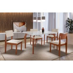 Conjunto Mesa de Jantar com 4 Cadeiras Turim Castanho Premium
