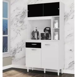 Armario De Cozinha Duda 90cm 4 Portas 1 Gaveta Poquema Branco Preto