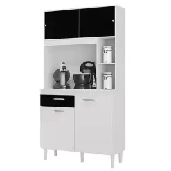 Armario De Cozinha Duda 90cm 4 Portas 1 Gaveta Poquema Branco Com Preto