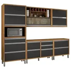 Cozinha Jade Completa 8 Portas 7 Gavetas 5 Pecas Carvalho Grafite