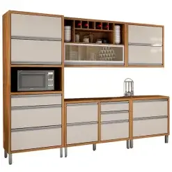 Cozinha Jade Completa 8 Portas 7 Gavetas 5 Pecas Carvalho Off White