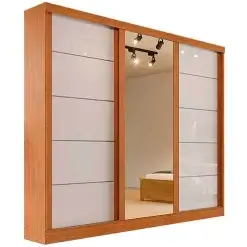 Guarda Roupa Capri Casal 3 Portas De Correr Com Espelho Bianchi Naturale Off White