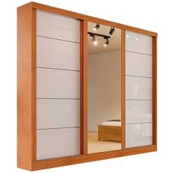Guarda Roupa Capri Casal 3 Portas De Correr Com Espelho Bianchi Naturale Off White