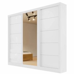 Guarda Roupa Capri Casal 3 Portas de Correr com Espelho Bianchi Branco