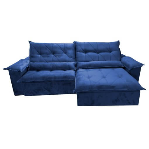 Sofa Sao Jose 290cm 6 Lugares Retratil e Reclinavel Tecido Veludo Uniao Azul