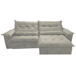 Sofa Sao Jose 290cm 6 Lugares Retratil e Reclinavel Tecido Veludo Uniao Bege