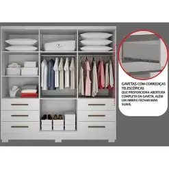 Guarda Roupa Encant Com Espelho Casal 6 Portas 6 Gavetas Novo Horizonte Interno