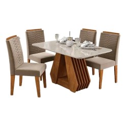Mesa de Jantar Agata 4 Cadeiras 130x80cm Cimol Natura Off White Nude