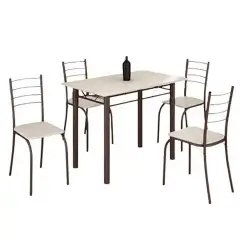 Mesa Rio Tampo Granito 100x60cm com 4 Cadeiras Teixeira Marrom Off White