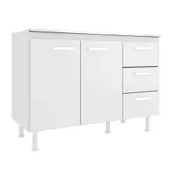 Balcao Cozinha com Tampo 2 Portas 3 Gavetas Evidencia Moveis Branco