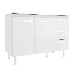 Balcao Cozinha com Tampo 2 Portas 3 Gavetas Evidencia Moveis Branco