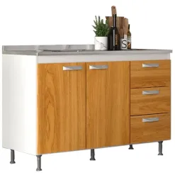Balcao Cozinha Com Tampo 2 Portas 3 Gavetas Evidencia Moveis Branco Cinamomo