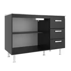 Balcao Cozinha com Tampo 2 Portas 3 Gavetas Evidencia Moveis Interno