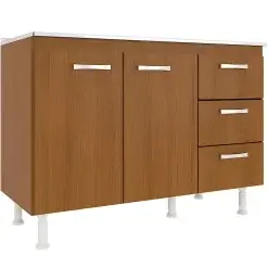 Balcao Cozinha Com Tampo 2 Portas 3 Gavetas Evidencia Moveis Mogno