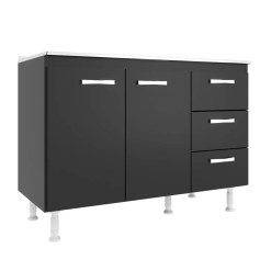 Balcao Cozinha com Tampo 2 Portas 3 Gavetas Evidencia Moveis Preto