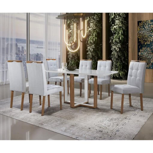 Mesa de Jantar Atlas 160x80cm com 6 Cadeiras Art