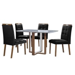 Mesa De Jantar Atlas 120x80cm Com 4 Cadeiras Art Assentos Tecido Preto