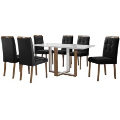 Mesa De Jantar Atlas 160x80cm Com 6 Cadeiras Art Assentos Preto