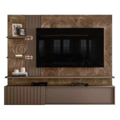 Painel Atena para TV ate 65 Polegadas com LED Ripado 3 Portas Madetec Imperial Sepia