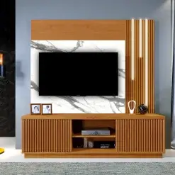 Estante Siena Home para TV ate 59 Polegadas 2 Portas com LED Mavaular Naturalle BP Carrara