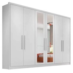 Guarda Roupa Casal Robust com Espelho 6 Portas 8 Gavetas Novo Horizonte Branco
