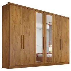 Guarda Roupa Casal Robust com Espelho 6 Portas 8 Gavetas Novo Horizonte Cumaru