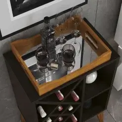 Aparador Bali Bar Adega com Bandeja Espelhada e Pes em Madeira EDN Moveis Detalhe