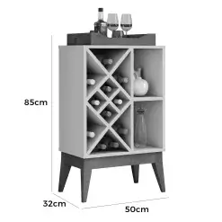 Aparador Bali Bar Adega com Bandeja Espelhada e Pes em Madeira EDN Moveis Medidas