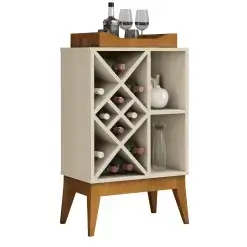 Aparador Bali Bar Adega com Bandeja Espelhada e Pes em Madeira EDN Moveis Off White