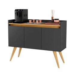 Buffet Gold 3 Portas com Pes Palito Moveis Primus Preto Mel