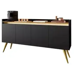 Buffet Gold 4 Portas com Pes Palito Primus Preto Mel