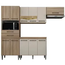 Cozinha Completa Livia 4 Pecas 11 Portas 2 Gavetas CHF Cedro Off White